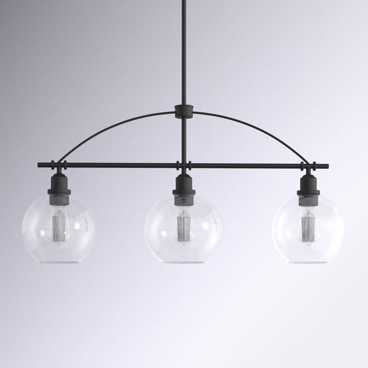 35In Modern Farmhouse 3-light Black Linear Chandelier Kitchen Island Pendant - 35 inches