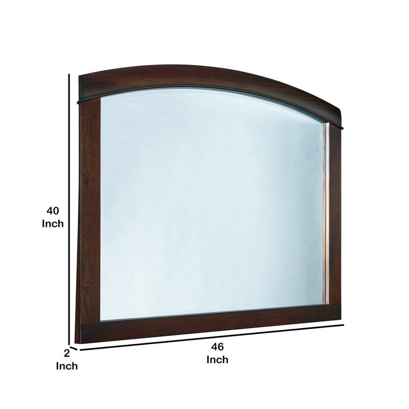 46 Inch Rectangular Arched Wooden Frame Mirror, Brown