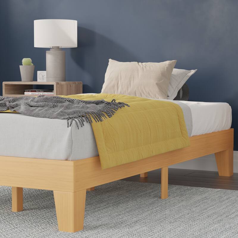 Wood Platform Bed with 14 Wooden Support Slats