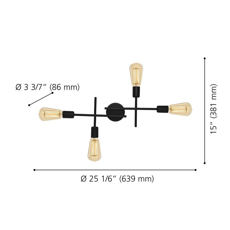 Avondale - 4-Light Open Bulb Wall/Ceiling Light - Matte Black Finish