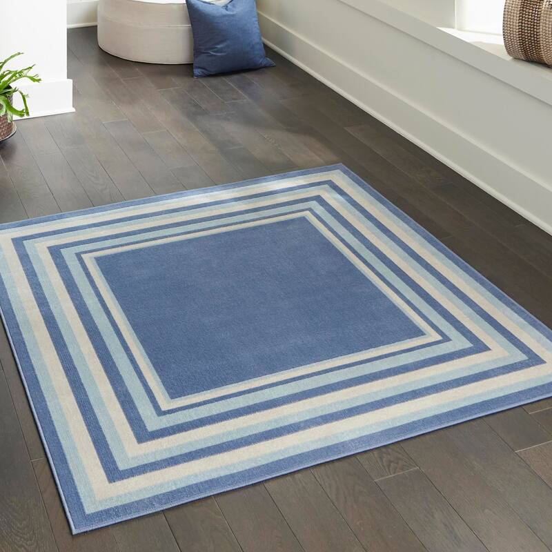 Contemporary Heloise Collection Area Rug - 6' Square - Blue-Ivory