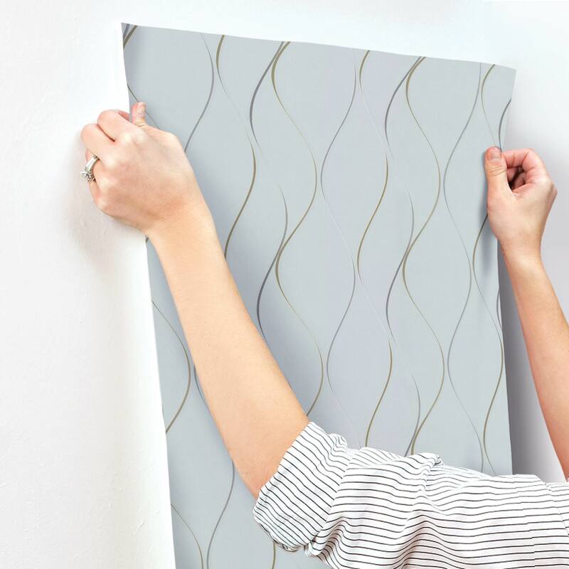 Gainesville Light Blue Non-Woven Unpasted Stripes Wavy Stripe Wallpaper Covers about 57.75 sq. ft.