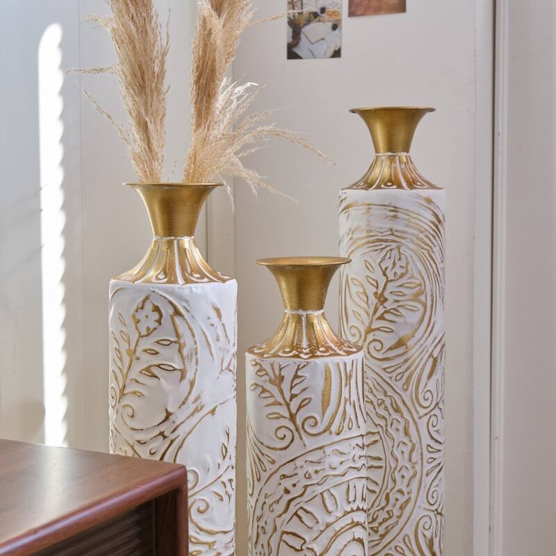 Floor Metal Vases Decorated White Metal vases Set of 3 gorgeous home decoration large glazed metal vases