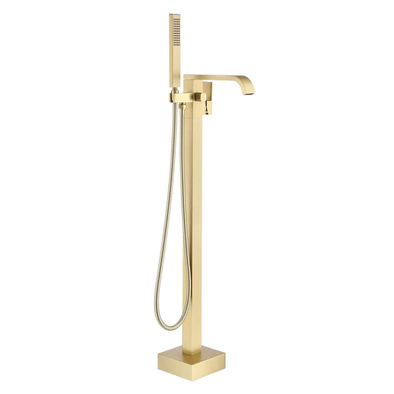 Freestanding Floor Mount Single Handle Bath Tub Filler Bath Tub Faucet - Brushed Gold