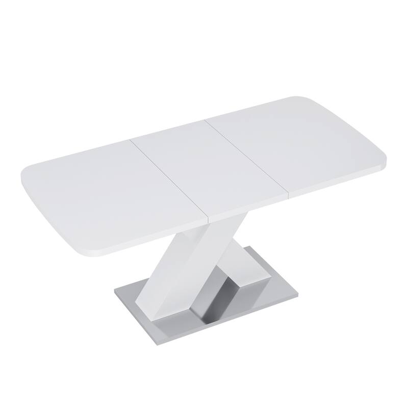 Modern Square Dining Table, Stretchable, with X-Shape Table Leg with Metal Base