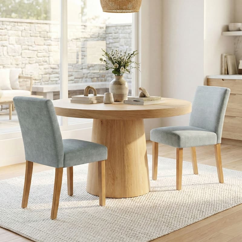 Linen Upholstered Solid Wood Dining Chair (Set of 2) - LightBlue
