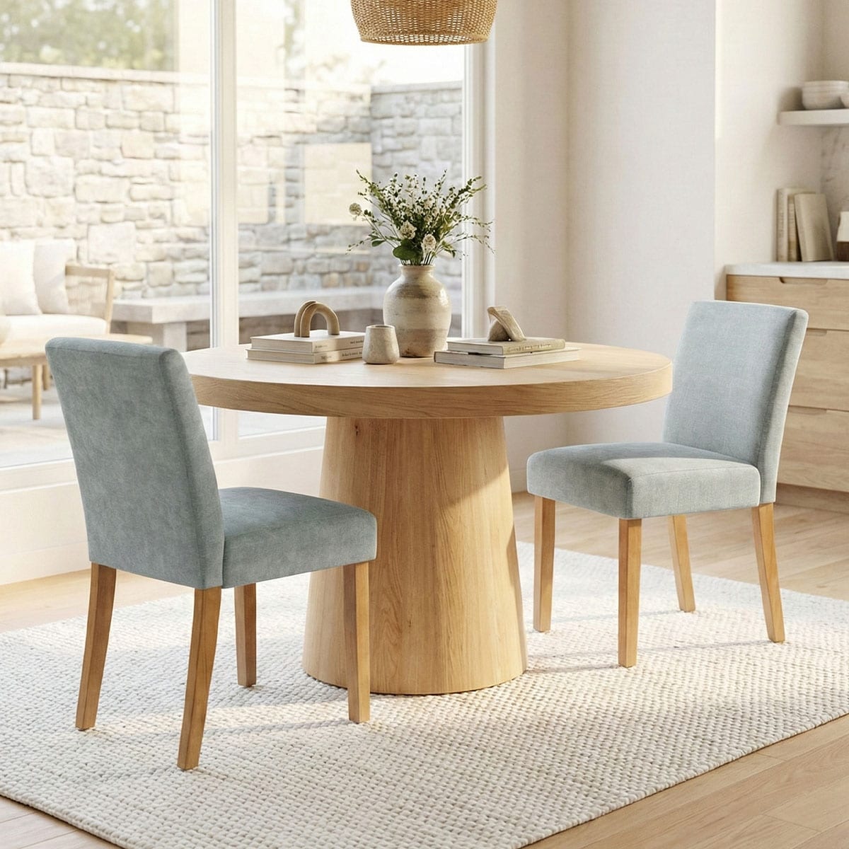 Linen Upholstered Solid Wood Dining Chair (Set of 2)
