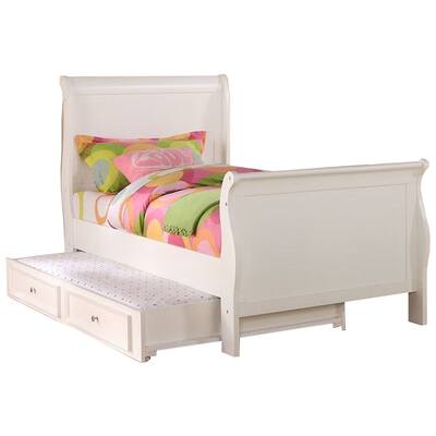 Traditional Style Wooden Twin Size Sleigh Bed with Trundle, White