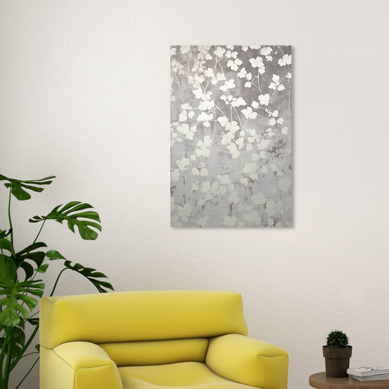 Wynwood Studio Canvas Floral and Botanical Silver Foil Floral Dreams Gray and Metallic Silver Glam Wall Art Canvas Print