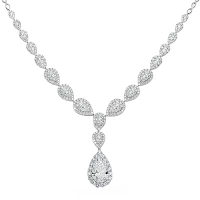 House Of Leon 18K White Gold Round & Pear Cut Diamond Drop Necklace 12.34ct IGI