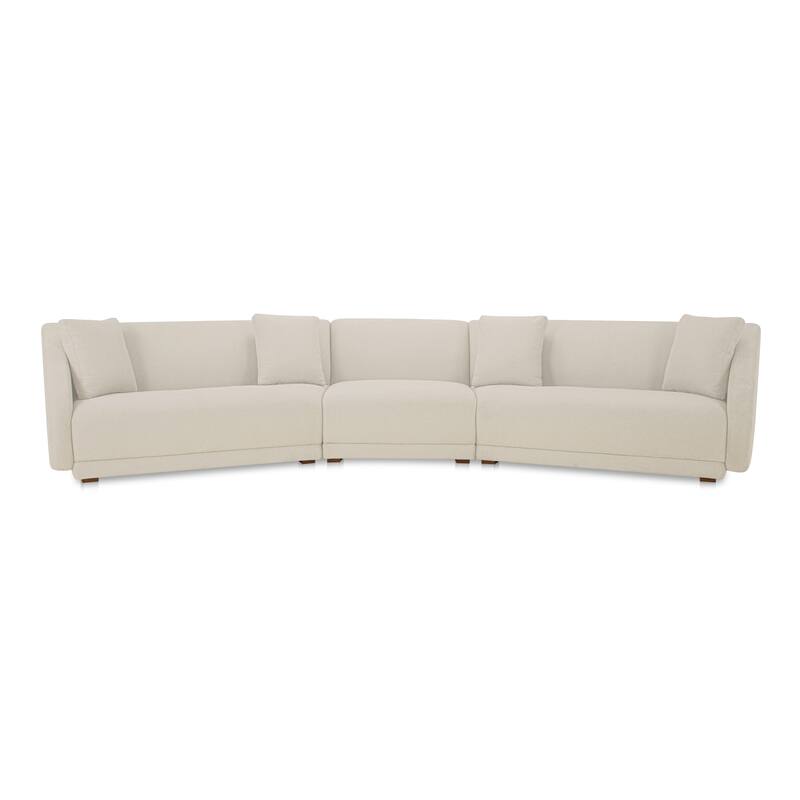 NADAAL STUDIOS Solace 3 Piece Modular Sectional with Slipper Chair, Sloped Arms, Plinth Base, Four Toss Cushions, White - Symmetrical - White