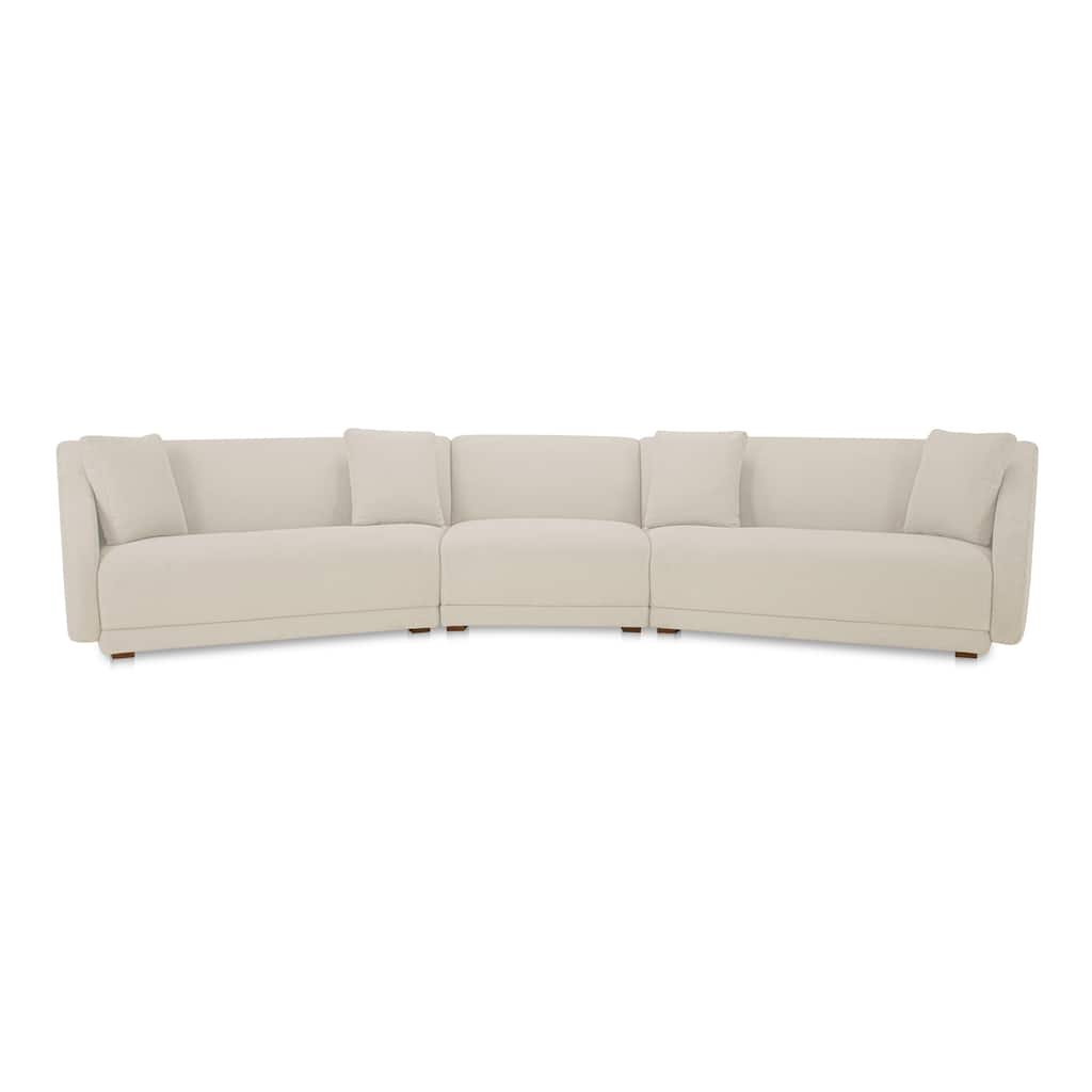 NADAAL STUDIOS Solace 3 Piece Modular Sectional with Slipper Chair, Sloped Arms, Plinth Base, Four Toss Cushions, White