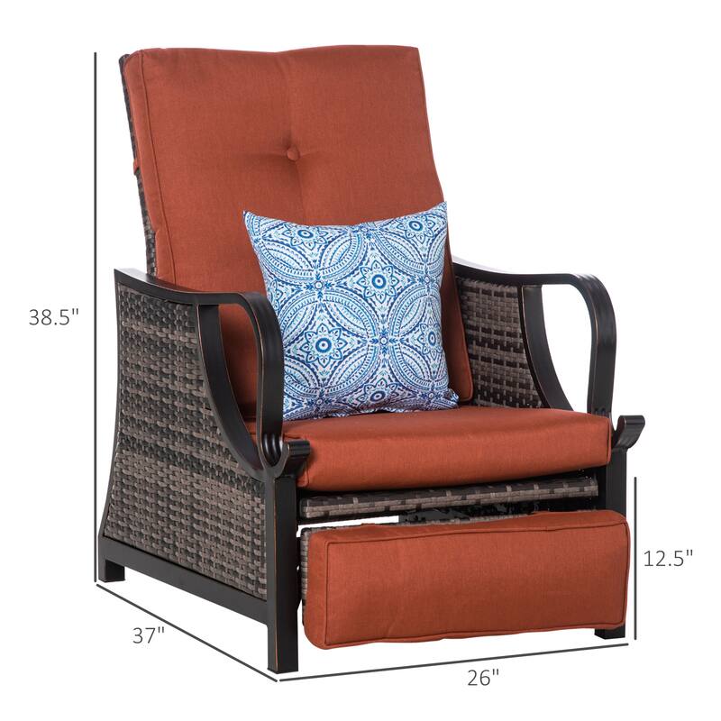 Outsunny Adjustable Patio Rattan Leisure Chair, Outdoor Relax PE Rattan Recline Lounge Furniture, w/ Cushion & Armrest