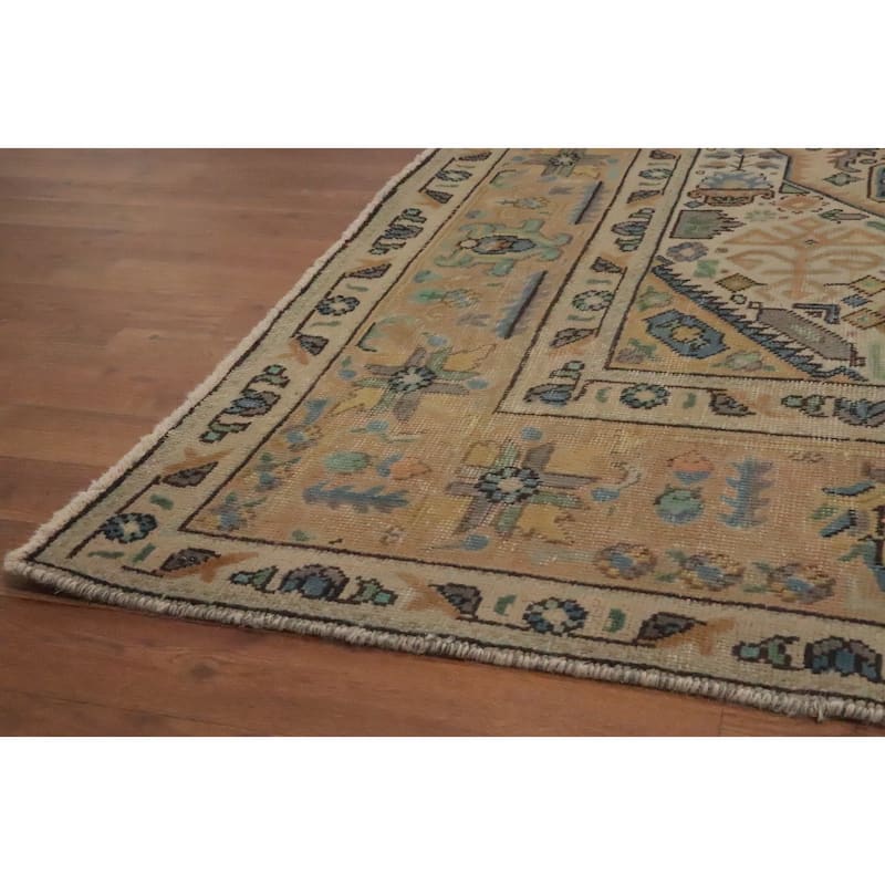 Hand Knotted Oriental 100% Wool Carpet Traditional Floral Beige & Ivories Tabriz Area Rug - 11' 1'' X 8' 3''
