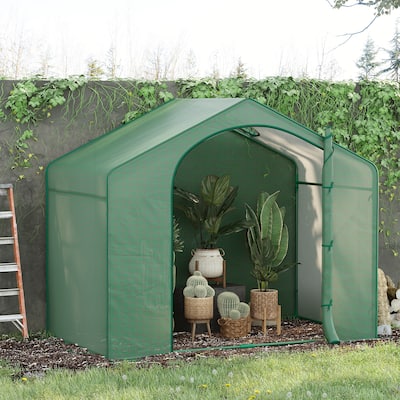 Outdoor Portable Walk-in Greenhouse with PE Cover, Steel Frame , Zipper Door, Top Vent for Plants,6' x 3' x 5'
