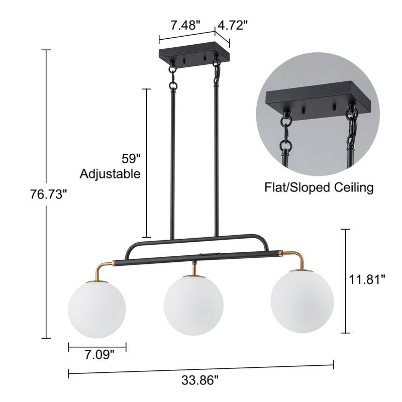 3 - Lights Modern Linear Globe Chandelier Kitchen Island Pendant Light - W33.9"