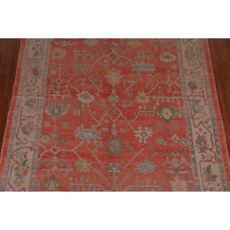 Hand Knotted Oriental 100% Wool Carpet Transitional All-Over Oranges & Rust Oushak Area Rug - 9' 11'' X 8' 1''