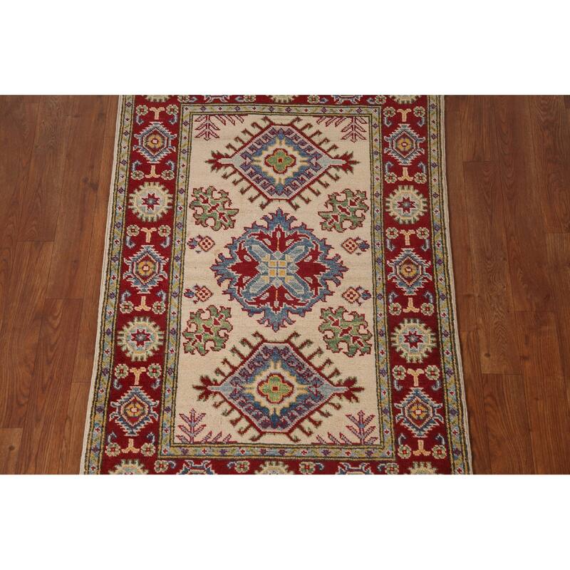 Geometric Kazak Accent Rug Handmade Wool Carpet - 2'8" x 4'0"