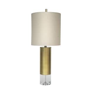 1 Light Antique Brass Metal Table Lamp With Clear Crystal Base