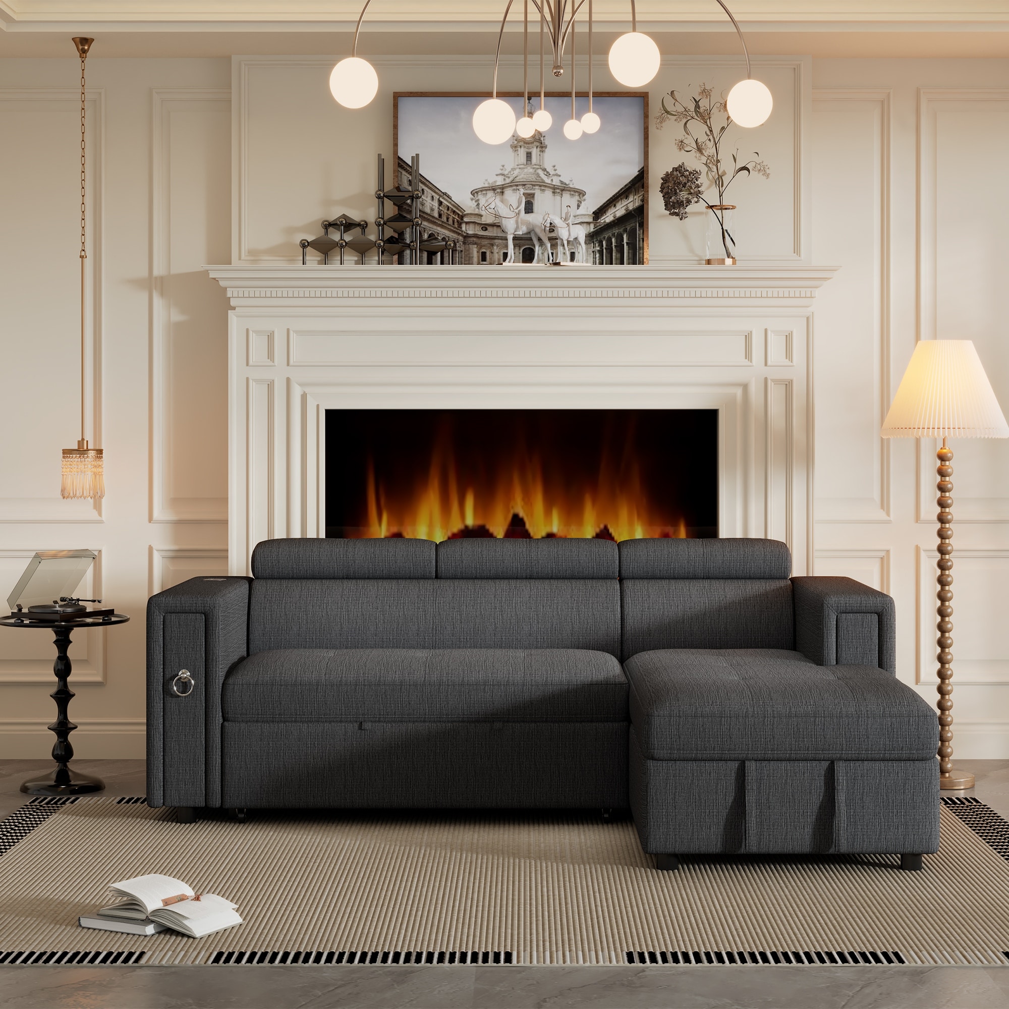 L shape Sectional Sleeper Sofa w Pull Out Bed Adjustable