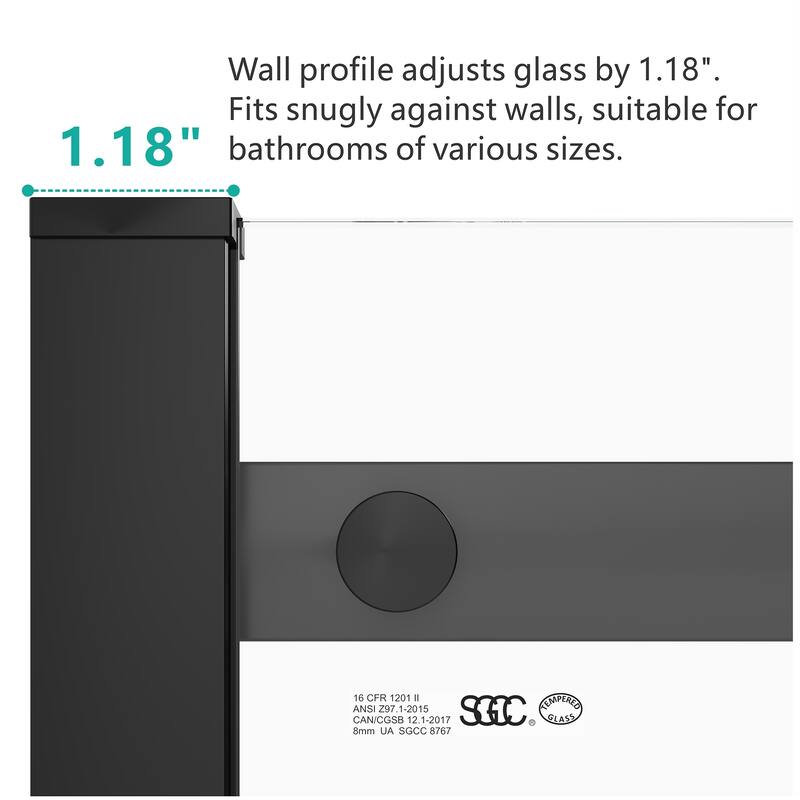 GDFStudio - 76'' H Frameless Sliding Glass Shower Door with Handle and Towel Bar, Easy-Clean Tempered Glass Panels