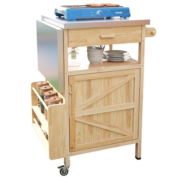 Multi-Functional BBQ Prep Table with Solid Wood Frame, Adjustable