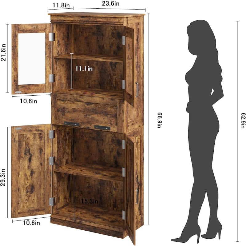 Tall Bathroom Cabinet, Freestanding Storage Cabinet with Glass Doors