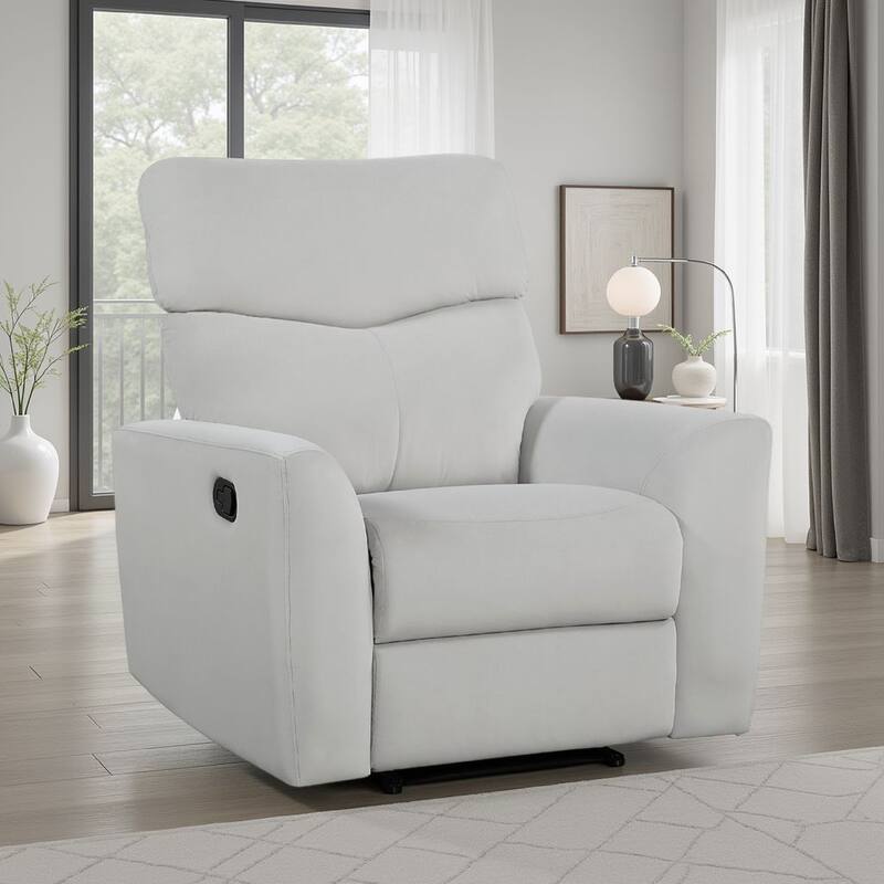 Manual Recliner Chair, 38 Inch, Gray Polyester Padded Seat, Pull Tab