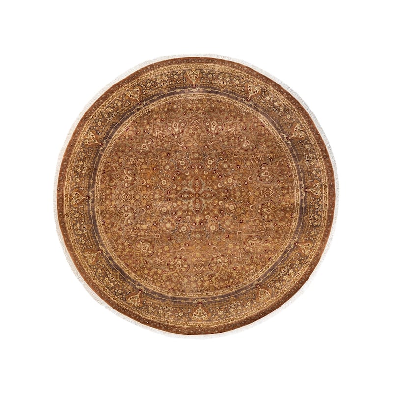 Overton Hand Knotted Wool Vintage Inspired Traditional Mogul Yellow Round Area Rug - 8' 1" x 8' 1"