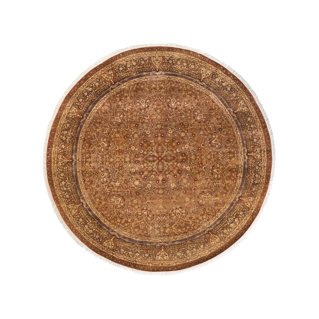 Overton Hand Knotted Wool Vintage Inspired Traditional Mogul Yellow Round Area Rug - 8' 1" x 8' 1"