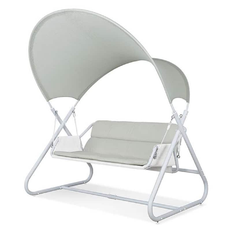 Diz Outdoor Hanging Double Swing Sofa Chair, White Powder Coated Steel