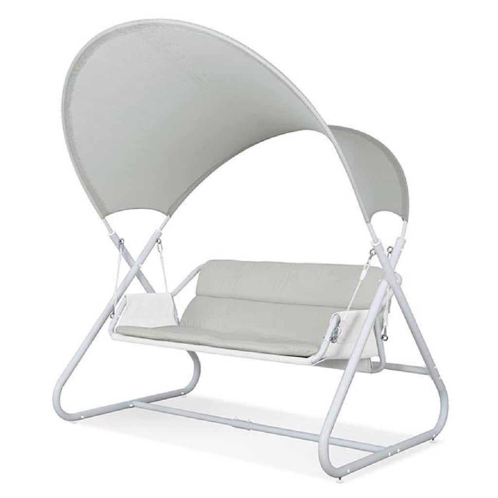 Diz Outdoor Hanging Double Swing Sofa Chair, White Powder Coated Steel