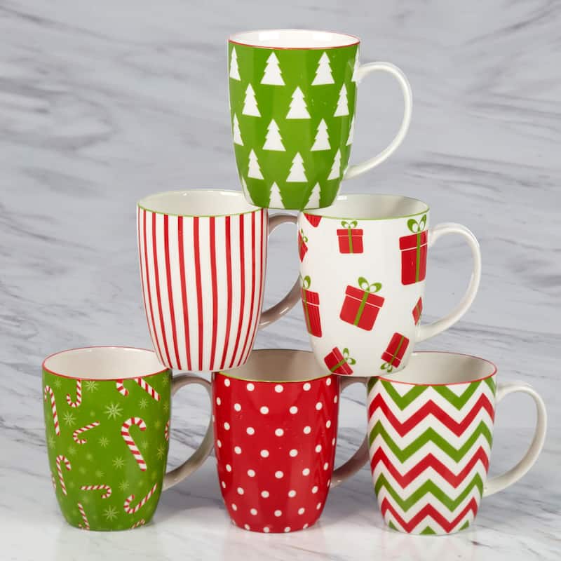 Certified International Holiday Fun 14 oz. Mugs, Set of 6 Assorted Designs