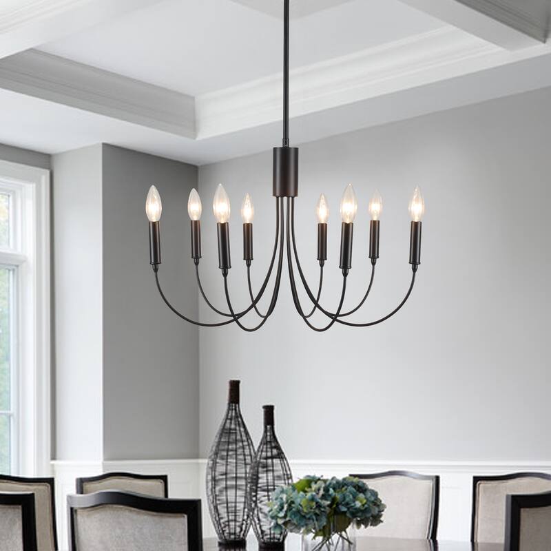 8-Light Black Modern Farmhouse Chandelier, Candle Style Chandelier for Dining Living Room Living Room Bedroom Kitchen - Black