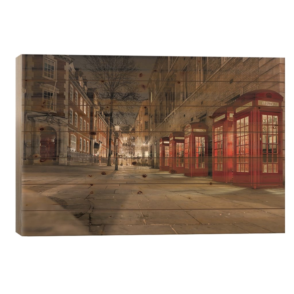 Iconic Red Phone Box - London Print On Wood by Mark Paulda - Multi-Color