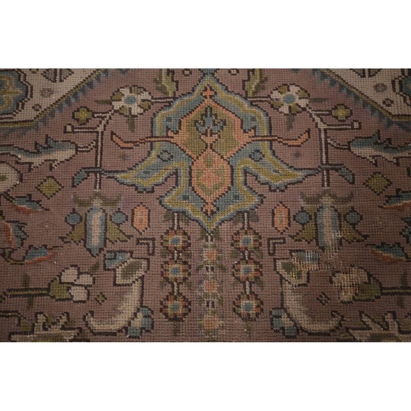 Traditional Tabriz Persian Vintage Rug Hand-Knotted Brown Wool Carpet - 7'6"x 11'1"