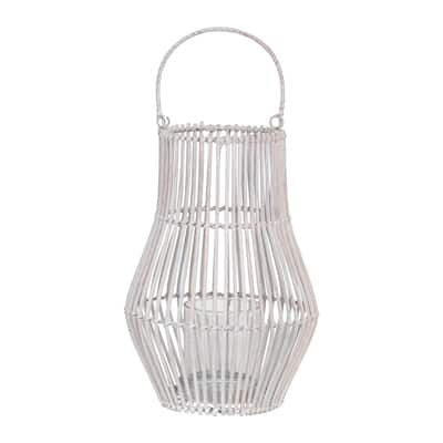 Hand-Woven Bamboo Lantern with Handle and Glass Insert - 5.1"L x 8.3"W x 11.8"H