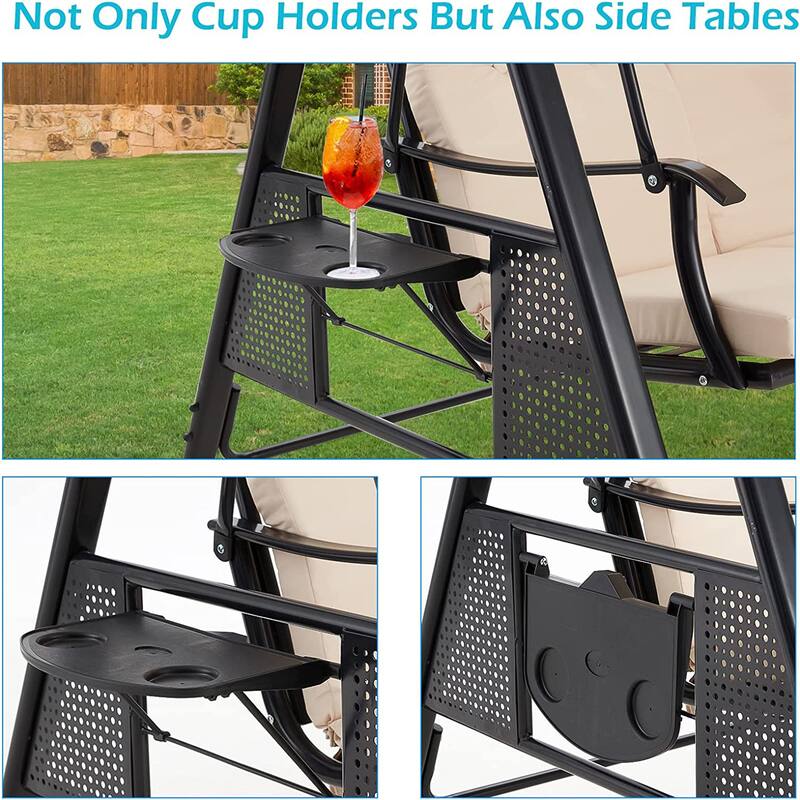 AECOJOY 3-Seat Porch Swing Chair, Patio Swing Chair w/ Cushions