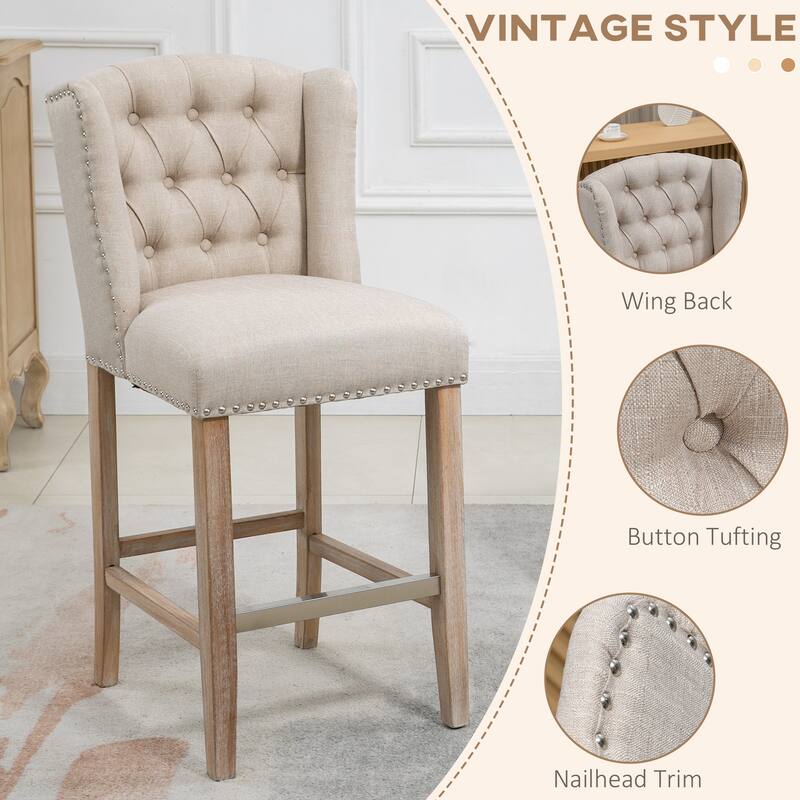 Counter Height Bar Stools Set of 2 with Wood Legs