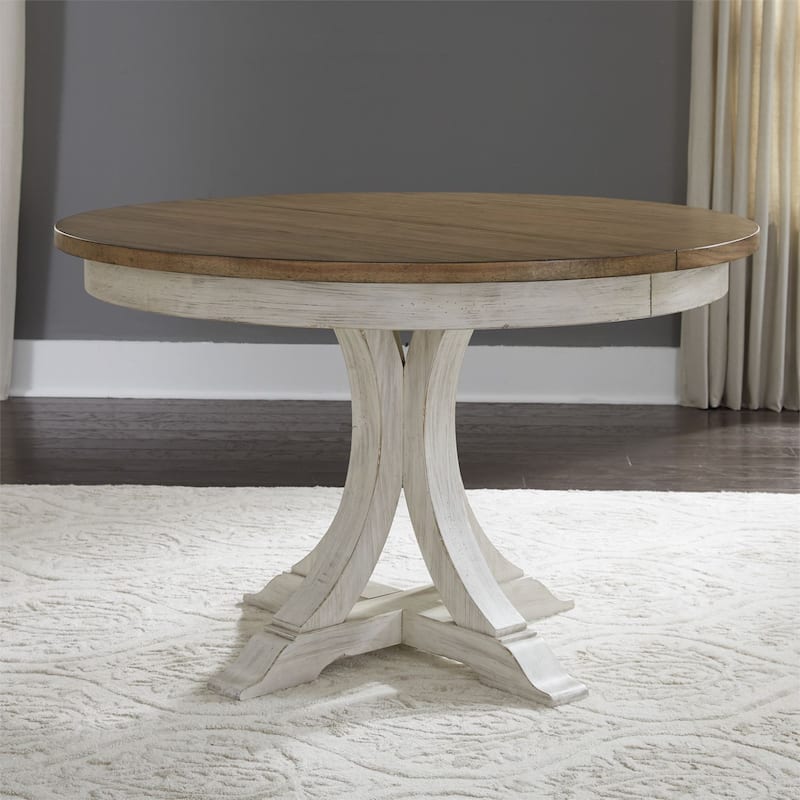 Farmhouse Reimagined Antique White Opt 5 Piece Pedestal Table Set