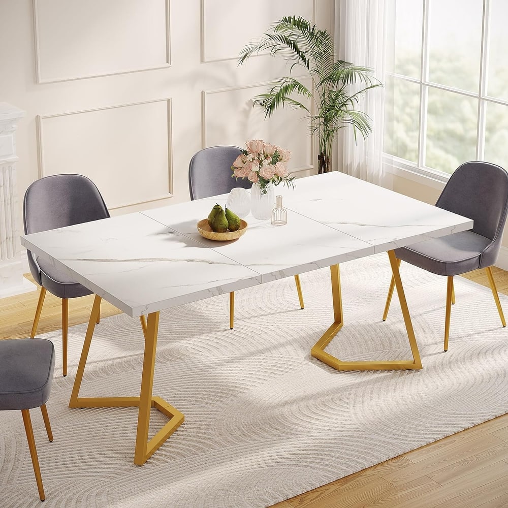 Modern Dining Room Table, 55" White Dining Dinner Table for 6 People - 55"L * 28"W * 30"H