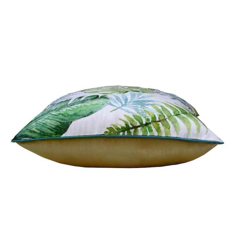 Sevita Hand-Woven Green/Blue Tropical Leaves Polyester Throw Pillow, 20" x 20"