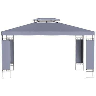 Premium 2 Tier Metal Screened Gazebo with Polyester Canopy and Steel Frame for Outdoor Garden - 12.9' L x 9.6' W x 8.6' H
