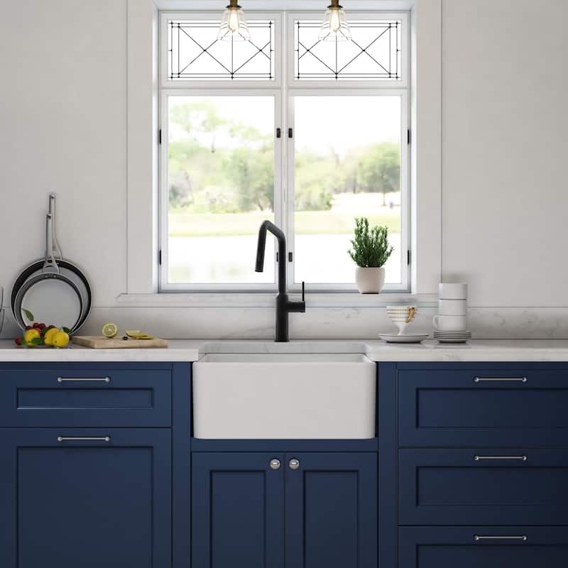 24" White Fireclay Farmhouse Undermount Kitchen Sink with Bottom Grid and Strainer