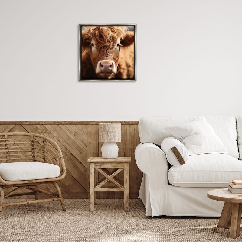 Stupell Close Up Furry Cow Portrait Framed Floater Canvas Wall Art Design By Heidi Kuntz