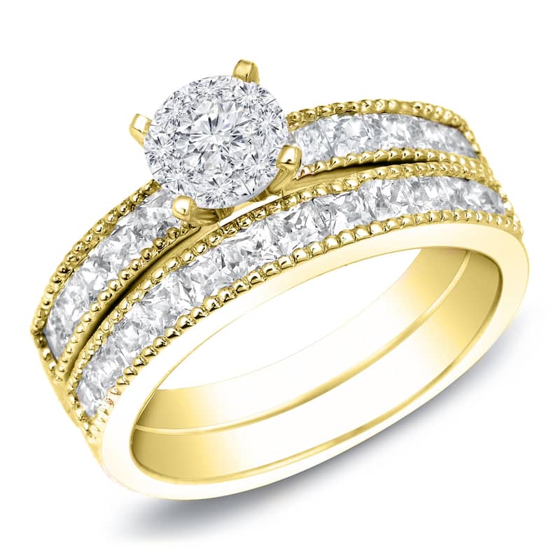 Auriya 1 1/4ctw Classic Round Diamond Engagement Ring Set 14k Gold - Yellow - 7.5