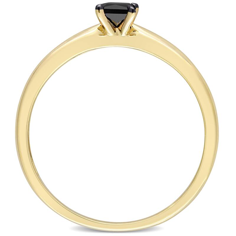 Miadora 1/4ct TDW Princess-cut Black Diamond Solitaire Engagement Ring in 14k Yellow Gold