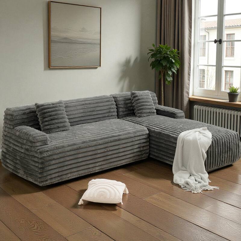 110" Cloud Sectional Sofa Free-Combined Faux Upholstered Modular Couch with Pillows for Living Room