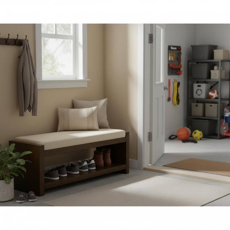 Homy Casa 47" / 40" Accent Bench with Storage, Padded Seating & Lower Shelf Shoe Rack