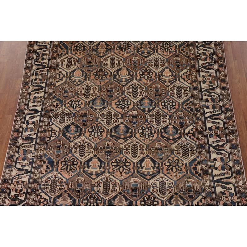 Garden Design Brown Bakhtiari Persian Vintage Rug Handmade Wool Carpet - 6'7"x 9'7"